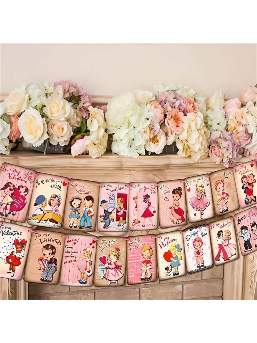 Valentines Day Decor Vintage Valentines Banner 18pcs Cards